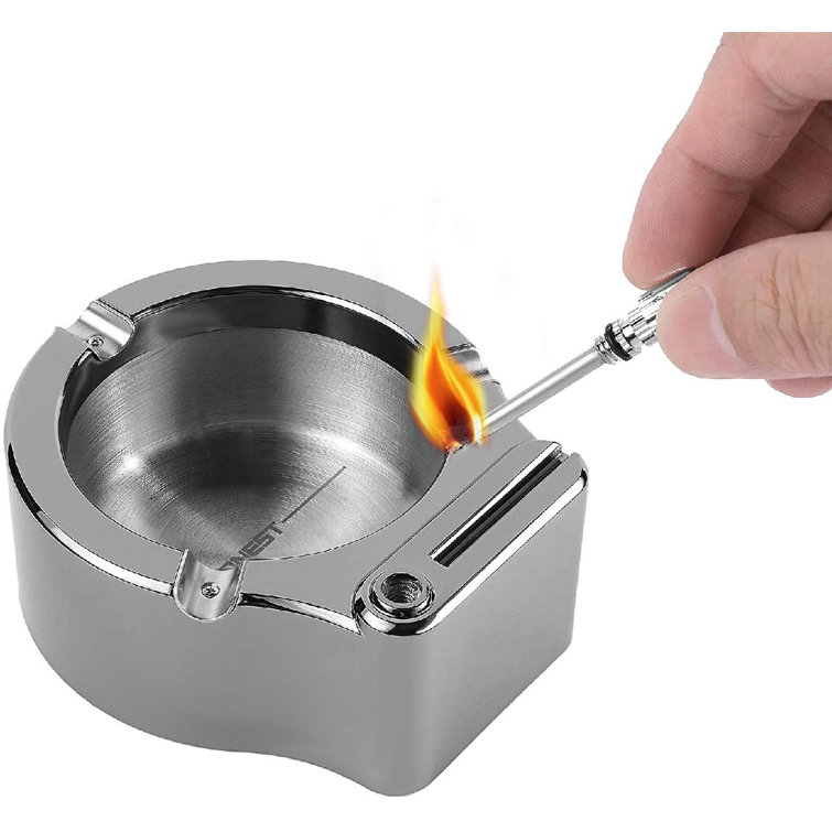 genaositun Large Cigarette Ashtray With Permanent Match Lighter, Fancy Metal Ash Tray Set, Cool